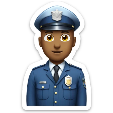 A WHITE Police man bald with blue uniform and cap with Big ANGEL WINGS sticker