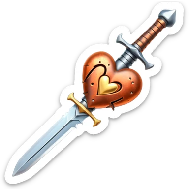 Dik şekilde kalbin içinden geçen Kılıç sticker