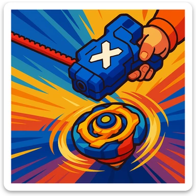 Beyblade X launcher, dramatic motion blur, colorful, toy style sticker