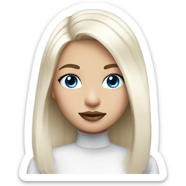 Girl medium length white straight hair, blue eyes, light pink lips sticker