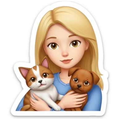 Girl holding a cat and a dog sticker