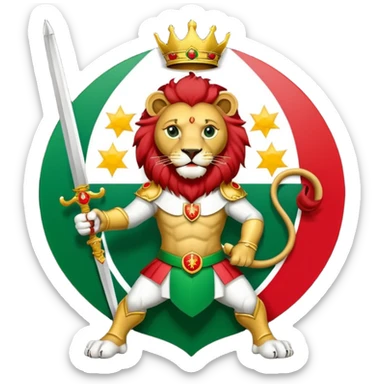 پرچم ایران که وسطش شیر و خورشید که دست شیر شمشیر sticker