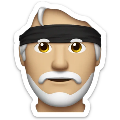 white haired man with a black blindfold sticker