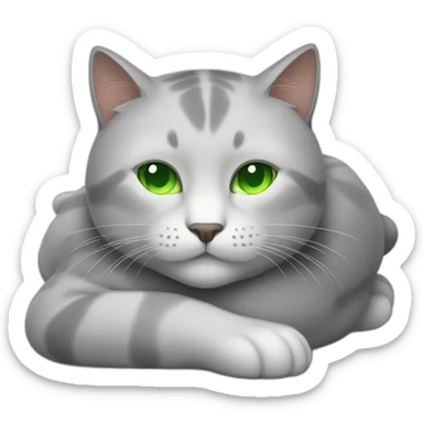 male cat with white hair and gray highlights with green eyes sleeping sticker