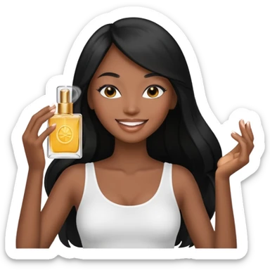 Black long haired black model spraying perfume sticker