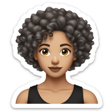 Pretty lightskin girl , with long pencil curls, and black tank top, with thick lashes , grey eyes, blush sticker