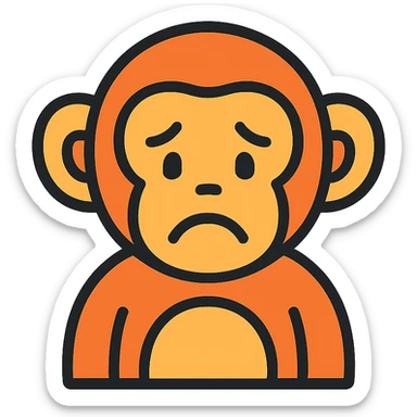 sad monkey, color outline icon style sticker