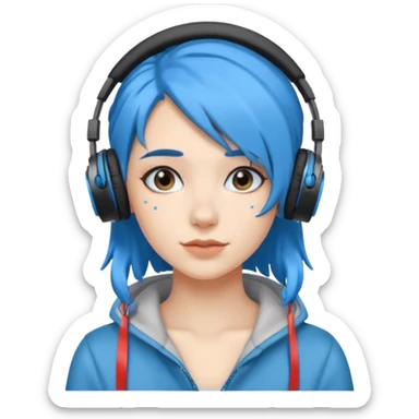 blue haired woman with headphone sticker