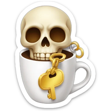 skull with a golden key in his mouth hanging a mug of coffee sticker