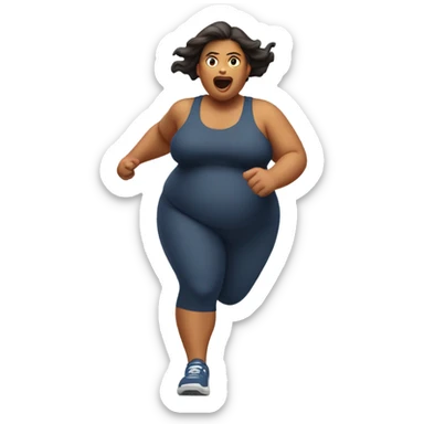 fat woman running towards the camera in a front view sticker