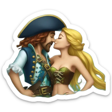 Mermaid and woman pirate kissing sticker