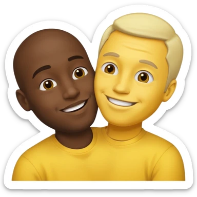 a black guy kissing a yellow guy sticker