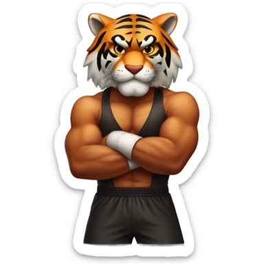 Tiger with evil face   boxer with his arms crossed sticker