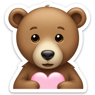 Light brown bear holding a light pink heart sticker