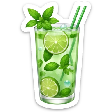 A mojito filled with mint leaves, lime wedges, and sparkling bubbles.
 sticker