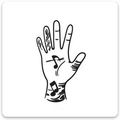 stylized symmetrical hand with tattoos in doodle style, square format, suitable as emoji for music marketing course cover sticker