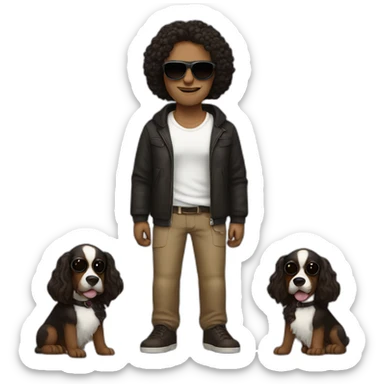 Brown men with black hair with sunglasses with black and Brown spaniel coctet sticker