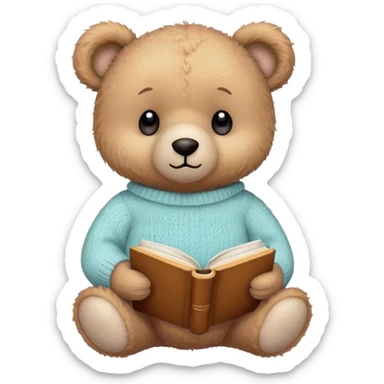 Cute teddy bear with a pastel sweater reading a book  sticker