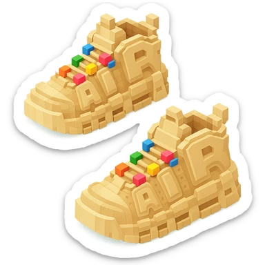 two pairs of Nike Air More Uptempo sneakers in beige with colorful beads on the laces sticker