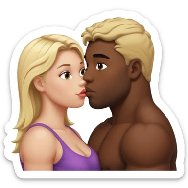 Fat blonde white girl muscular black man brown eyes kissing sticker