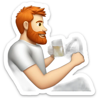 Man with a red beard drinking beer and driving a f1 car sticker