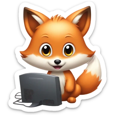 Detailled Baby kawaii fox on gaming computer sticker