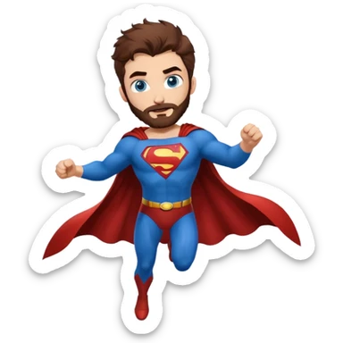 flying superman，full body, blue eyes, redish dark messy hair, trimmed facial hair sticker