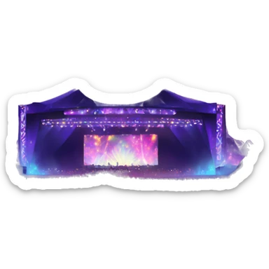 A magical EDM festival with a grand stage, glowing lights, and fireworks in the night sky. sticker