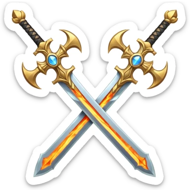 Royal looking two swords in a cross that have a slightly fiery look to them sticker
