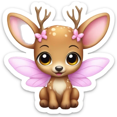 baby deer with fairy wings and a pink bow around its neck  sticker