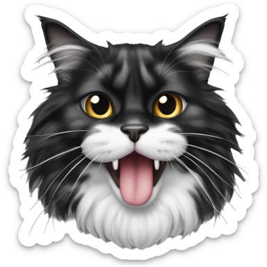 black and white maine coon cat with tongue hanging out and bulging eyes sticker