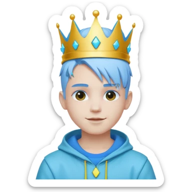 boy neon cyberpunk light blue happy crown white and blue sticker
