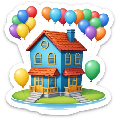 house with balloons on top sticker