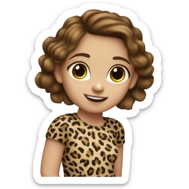 Brown haired girl with blue eyes wearing a leopard print top  sticker