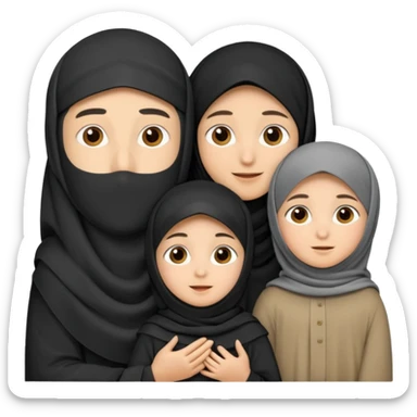 Lebaran. Keluarga terdiri dari Ayah dan ibu, 3 orang anak yang terdiri dari dua anak laki-laki dan seorang anak perempuan yang merupakan anak terkecil. Ibunya menggunakan cadar. sticker