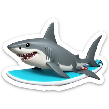 shark on a surfboard with a gun sticker