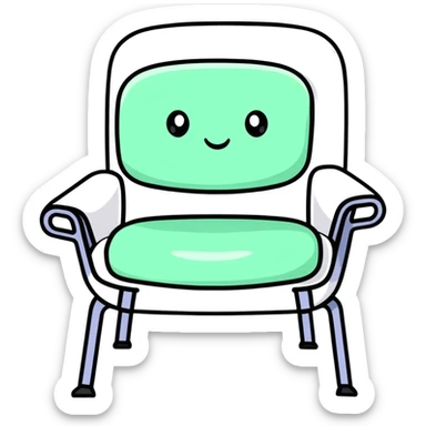 friendly cartoon chair with open arms, inviting someone to sit sticker