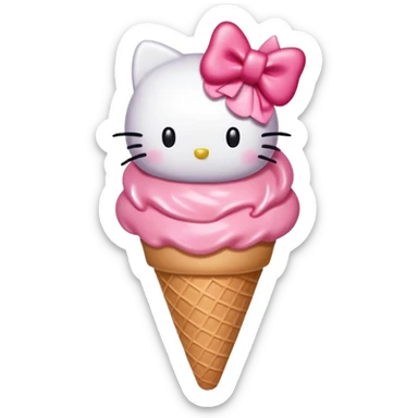 Hello Kitty inspired ice cream cone, strawberry scoop with bow sticker