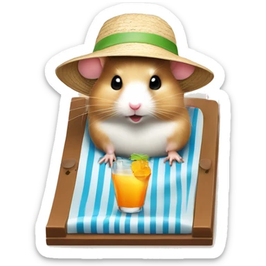 hamster with a sunhat drinking a coctail while laying in a sunbed sticker