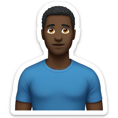 a black man he got blue t shirt and its have a owl in his right shoulder sticker