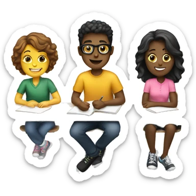 students sitting on desks and chatting sticker