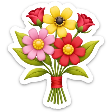Two flowers one pink and one red in yellow bouquet with red band  sticker