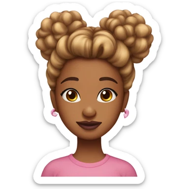 Pretty caramel skin with curly messy bun and pink lips sticker