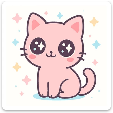 cute pink cat, big eyes, sitting, kawaii style, pastel colors sticker