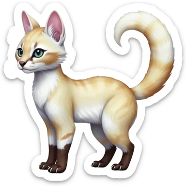 Colorful tropical pearly-albino-white iridescent glorious divine exotic cute cool beautiful shiny beautiful fantasy-caracal-civet-genet-sergal-vernid-Cacomistle-oncilla-animal-Fakémon-hybrid-fursona with tufted ears (full body) sticker