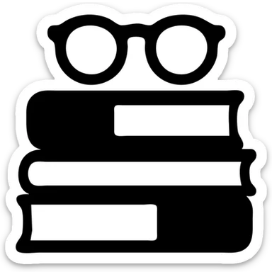 A pile of pink books with glasses on top sticker