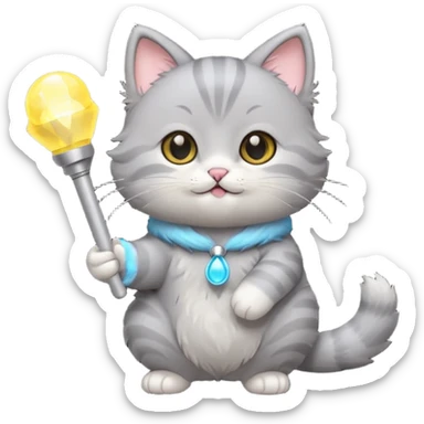 chibi cute gray cat holding a light stick happily sticker