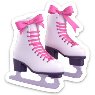 white ice skates with pink ribbon tied, 3D style, realistic details sticker