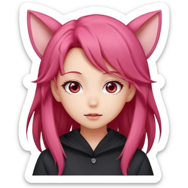 cute anime girl with ears, red blowing hair sticker