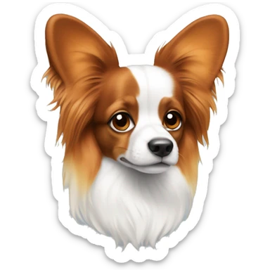 Papillon emoji with ears down, white fur and orange piebald coloring sticker